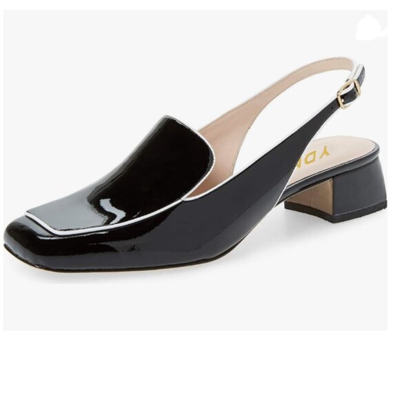 YDN Black Square Toe Block Low Heels Slingback Formal Loafer Lady Pump - Picture 1 of 7